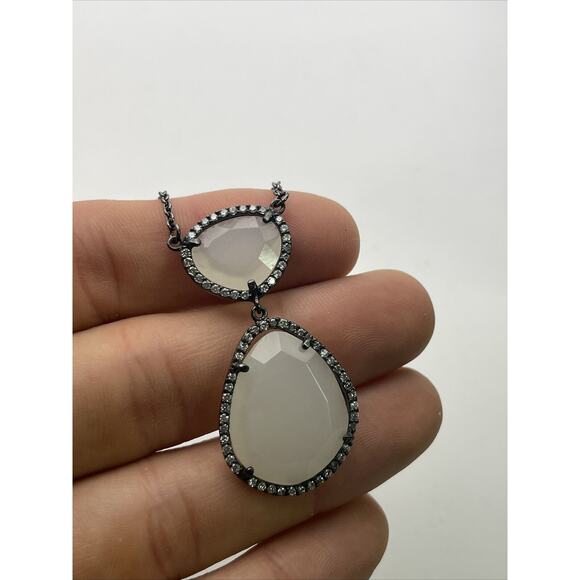 Sterling Silver - MODERN Quartz Diamond Necklace Pendant 17” Pendant - Picture 5 of 5